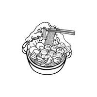 black and white isolate suki yaki japanese food flat style illustration vector