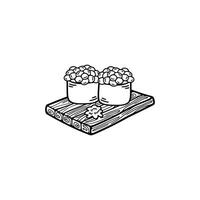 black and white isolate ikura sushi set japanese food flat style illustration vector