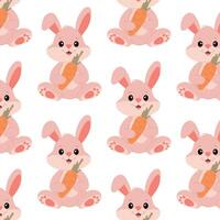 Easter Bunny. Pink cute bunny with carrots in flat style. Children's pattern with pink bunny. Seamless pattern for textile, wrapping paper, background. vector