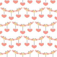 Seamless pattern on a transparent background. Festive background with flower garland and hearts in flat style. Pattern for textile, background or packaging. vector