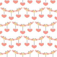 Seamless pattern on a transparent background. Festive background with flower garland and hearts in flat style. Pattern for textile, background or packaging. vector