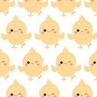 Cute chicken in flat style. Kids pattern with chicken. Seamless pattern for textile, wrapping paper, background. Background with cute bird character. vector