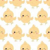 Cute chicken in flat style. Kids pattern with chicken. Seamless pattern for textile, wrapping paper, background. Background with cute bird character. vector