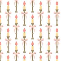 Seamless pattern with vintage candles. Elegant candle with bow in flat style. Seamless pattern for textile, wrapping paper, background. vector