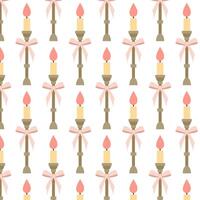 Seamless pattern with vintage candles. Elegant candle with bow in flat style. Seamless pattern for textile, wrapping paper, background. vector