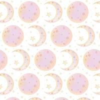 Seamless pattern with moon and stars. Moon and stars flat style. Baby print. Pattern for textile, background or wrapping paper. vector