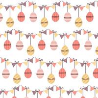 Easter seamless pattern on a transparent background. Festive background with a garland of Easter eggs in flat style. Pattern for textile, background or packaging. vector