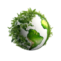 AI generated green planet earth with leave around on transparent background PNG image