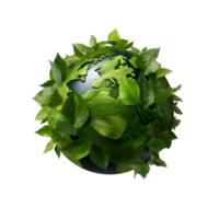 AI generated green planet earth with leave around on transparent background PNG image