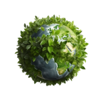 AI generated green planet earth with leave around on transparent background PNG image