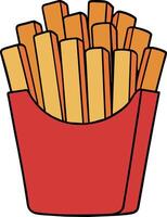 French fries in a red box on a white background. Vector illustration