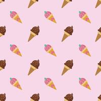 Seamless pattern with ice cream on pink background. Vector illustration.