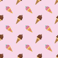 Seamless pattern with ice cream on pink background. Vector illustration.