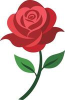 Illustration of a red rose with green leaves isolated on white background vector