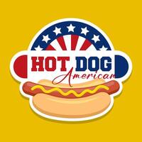 Hot dog vector emblem bread sausage mustard illustration