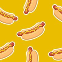 Hot dog vector Yellow seamless pattern with hot-dog illustration