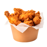 ai generado frito pollo en papel Cubeta en transparente antecedentes png imagen