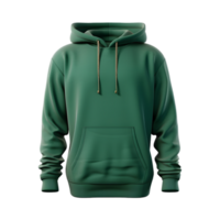 AI generated green sweatshirt with  hood and drawstrings on transparent background PNG image
