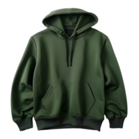 AI generated green sweatshirt with  hood and drawstrings on transparent background PNG image