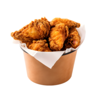 ai generado frito pollo en papel Cubeta en transparente antecedentes png imagen