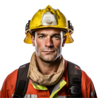 ai generiert Porträt von Feuerwehrmann auf transparent Hintergrund png Bild