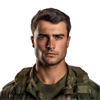 ai generado retrato de Ejército hombre en transparente antecedentes png imagen