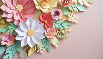 AI generated Background, paper cut, abstract, minimalism, aesthetic, pastel colors, flowers photo