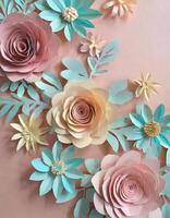 AI generated Background, paper cut, abstract, minimalism, aesthetic, pastel colors, flowers photo