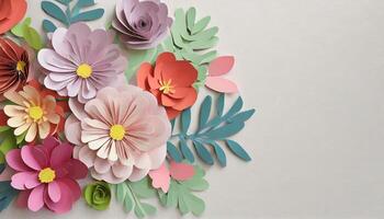 AI generated Background, paper cut, abstract, minimalism, aesthetic, pastel colors, flowers photo