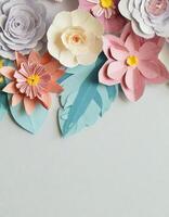 AI generated Background, paper cut, abstract, minimalism, aesthetic, pastel colors, flowers photo