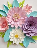 AI generated Background, paper cut, abstract, minimalism, aesthetic, pastel colors, flowers photo