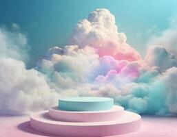 Podium, pedestal, clouds, minimalist, display, abstract, background, dreamy photo