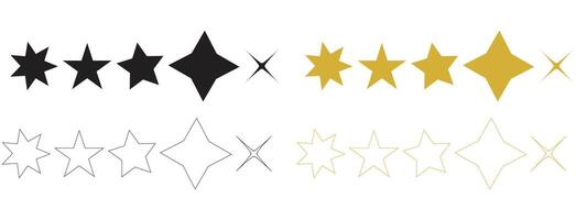 accumulation of stars. Vector icons with stars. transparent background with an isolated set of black and golden stars. Star-shaped symbol. stars in a sleek, flat, modern form. Vector