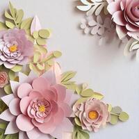 AI generated Background, paper cut, abstract, minimalism, aesthetic, pastel colors, flowers photo