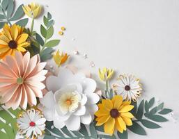 AI generated Background, paper cut, abstract, minimalism, aesthetic, pastel colors, flowers photo
