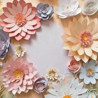 AI generated Background, paper cut, abstract, minimalism, aesthetic, pastel colors, flowers photo