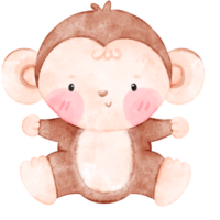 bebé mono, linda mono, acuarela mono png