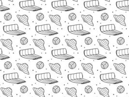 Doodle picnic seamless pattern with hat, ball, towel. Vector summer background of relax time