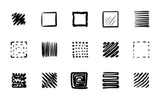 Big set of hand drawn abstract scribble squares. Vector geometric sketch design elements on white background