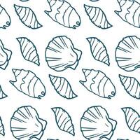 Seamless pattern with underwater life objects, seashells vector