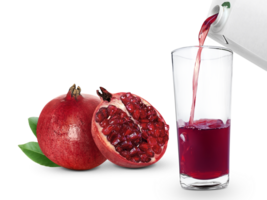 Pomegranate juice and pomegranate fruit, transparent background png