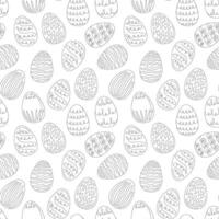 Seamless pattern of Easter eggs with a patterns. Continuous one line drawing. Black and white vector isolated on white background. Minimalist. For Easter decoration, print, textile, wrapping paper