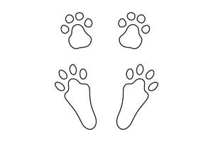 Rabbit or hare paw footprints. Paw prints of Easter Bunny. Black outline isolated on white background. Concept of animal tracks. Icon, symbol, print, postcard, booklet, pet store, zoo vector