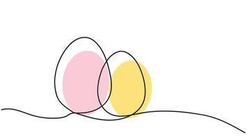 Two colorful eggs one line art on white background. Easter Eggs. Continuous one line drawing. Hand drawn black and white illustration. Minimalistic style. Design elements for print, greeting, postcard vector