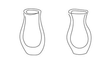 Continuous one line drawing of two flower vases. Line art. Isolated on white background. Concept of home decor, minimalism.  Design element for print, postcard, scrapbooking, coloring book. Set vector