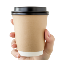 ai gegenereerd hand- Holding een papier kop van koffie Aan een transparant achtergrond png