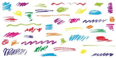 Hand drawn Charcoal scribbles and scrawls Vector Set. Grunge pen crayon pencil collection. Bright color elements