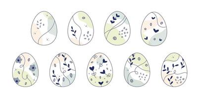 Abstract Doodle Easter eggs set. Vector flat Boho style illustration. Design for greeting card, pattern, invitation. Isolated elements on white background