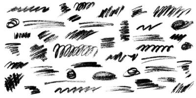 Hand drawn Charcoal and Crayon underlines and scribbles collection. Vector grunge set. Isolated elements, rough crayon strokes