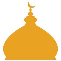 Mosque icon vector illustration. Islam religion concept of a yellow mosque dome with a crescent moon. Simple religious ornament in flat style. Religious graphic design elements